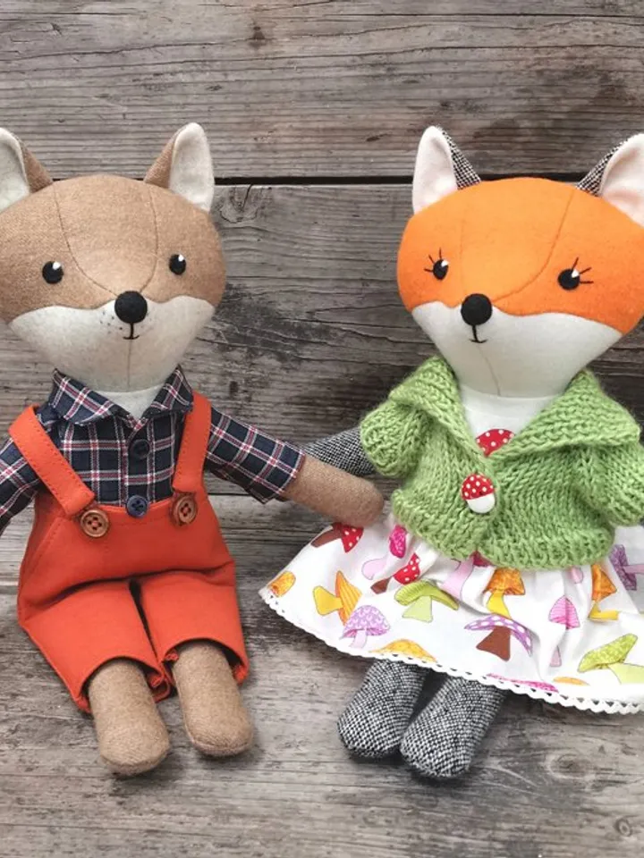 Beige coyote boy, stuffed wool coyote doll, textile plush soft toy