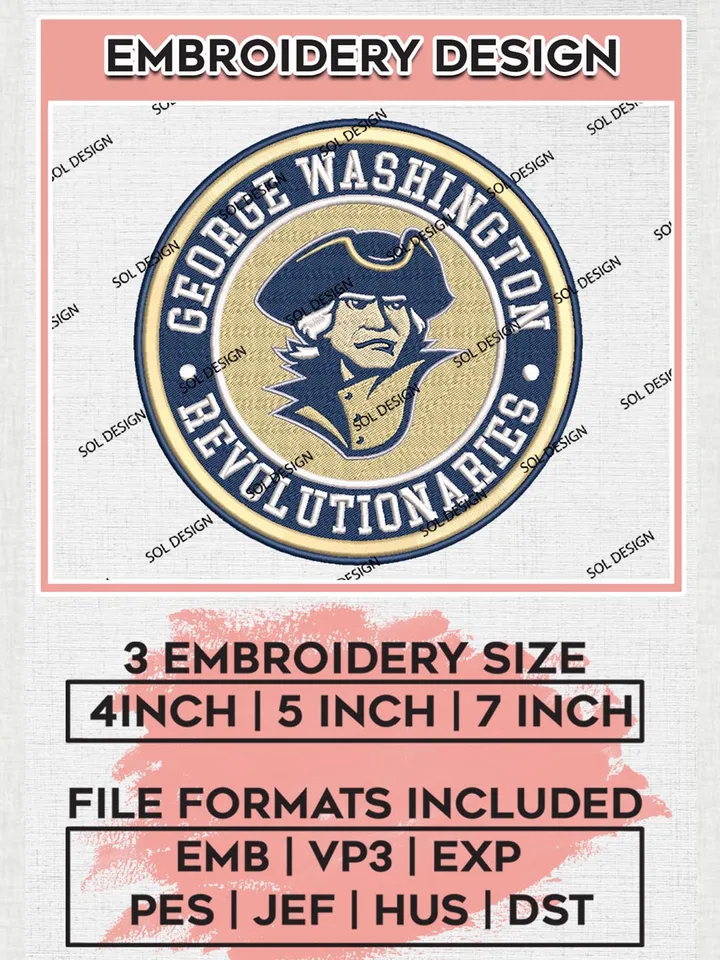 NCAA George Washington Revolutionaries Round Logo Embroidery, NCAA George Washington Revolutionaries Logo Embroidery files, NCAA embroidery designs, Machine embroidery designs, Digital Download