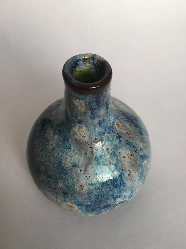 Small Black and Blue Carved Ceramic Vase