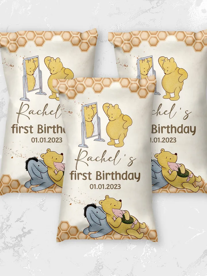 Editable Chips Bag Label Birthday Party; Winnie the Pooh 1st Birthday; Printable Chips Bag Potato Label; Winnie Pooh Party Decoration; hc12