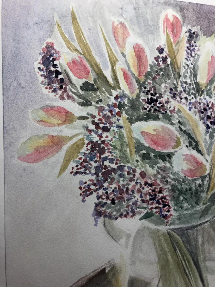 Pink tulips in vase original watercolour painting wall art flowers modern painting hand painted paper size 7x9 inches