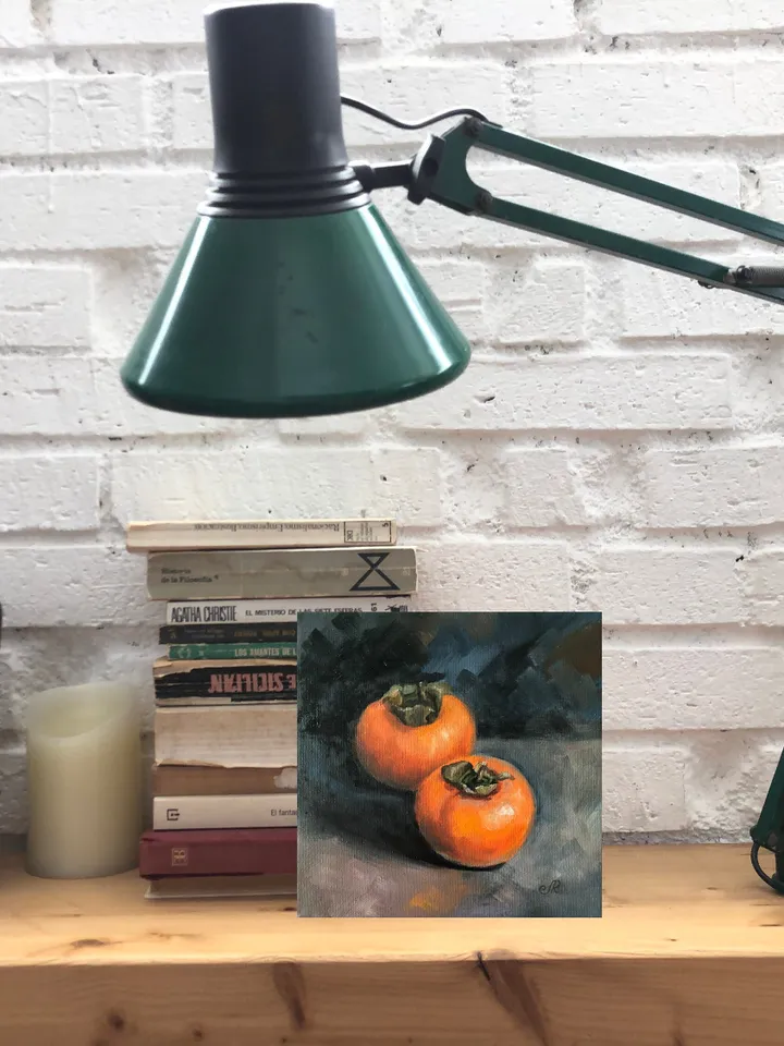 Fruit Still Life Original Oil Painting Persimmon Painting Kitchen Wall Art Fruit Small Oil Painting
