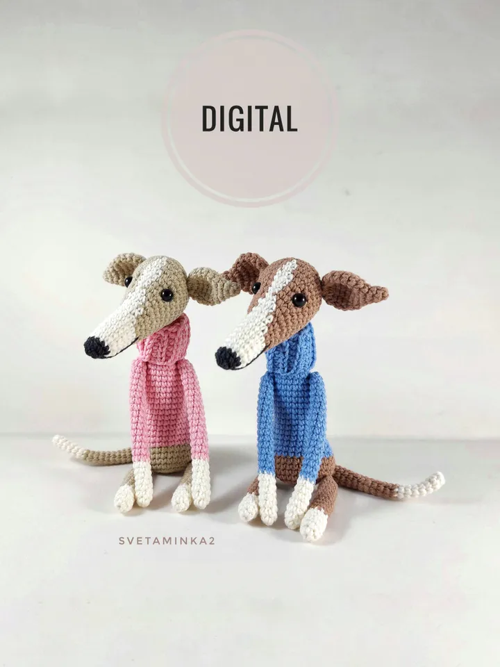 Greyhound Crochet Pattern Amigurumi Dog Whippet Galgo Sighthound. Digital Download. PDF.