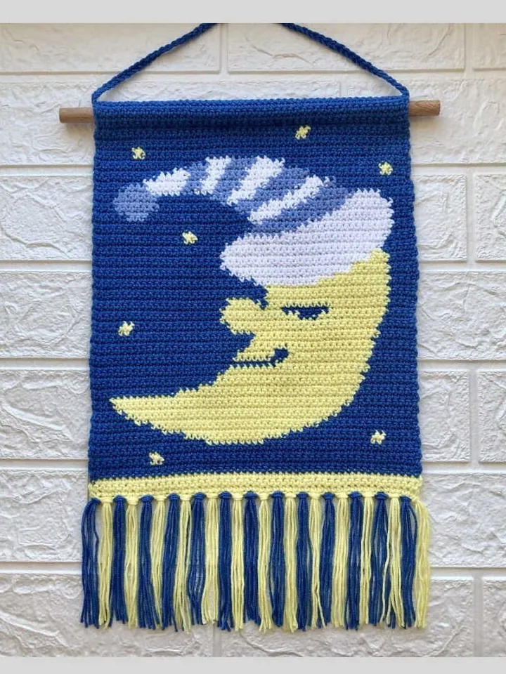 Crochet Moon Wall Hanging Decor Pattern PDF