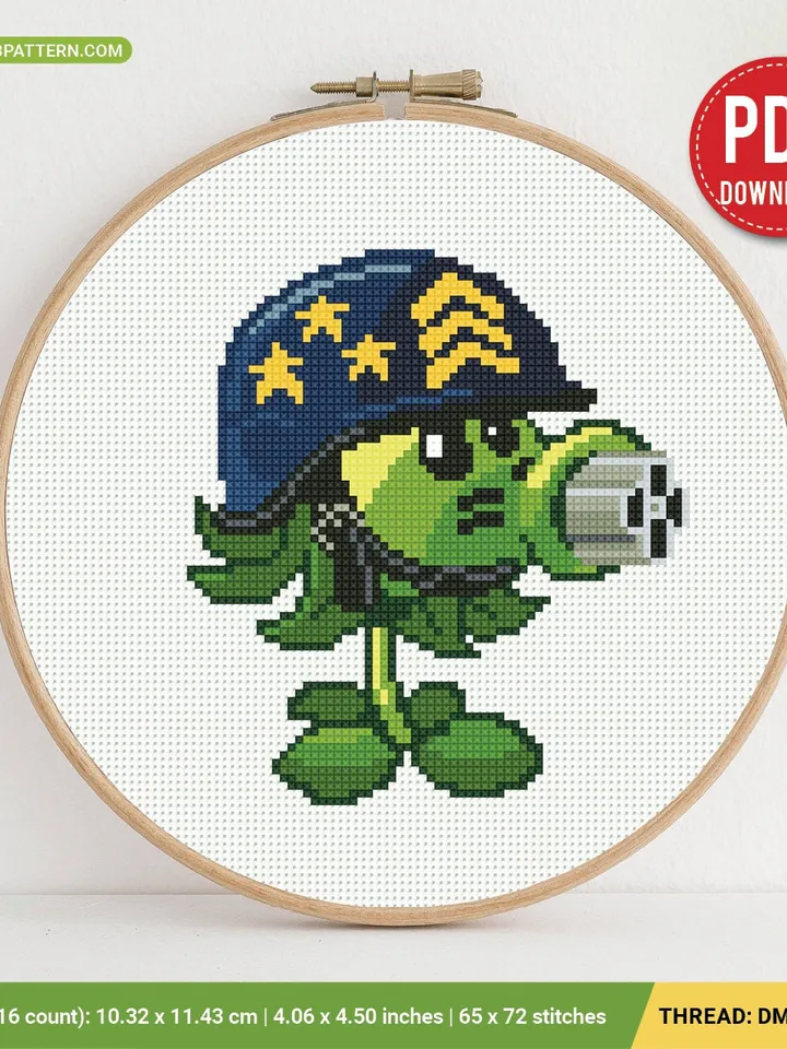 Mega Gatling Pea Cross stitch pattern, Plants vs Zombies, Abstract, beginner counted, modern chart, gift DIY, embroidery, instant PDF