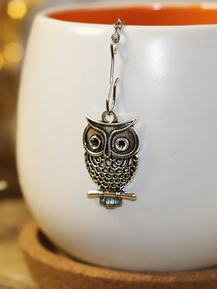 Owl tea strainer for herbal tea, Tea infuser charm owl, Tea steeper owl pendant, loose leaf tea lover gift