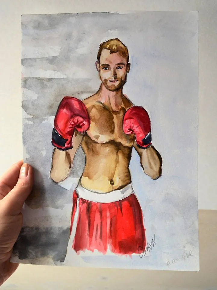 Box Painting Boxing Gloves Artwork Sport Original Watercolor Red Boxing Gloves