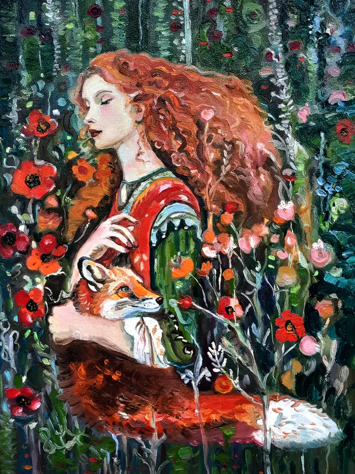 Girl with a fox Painting Original Oil Art
Oil on Canvas 16 by12 inches