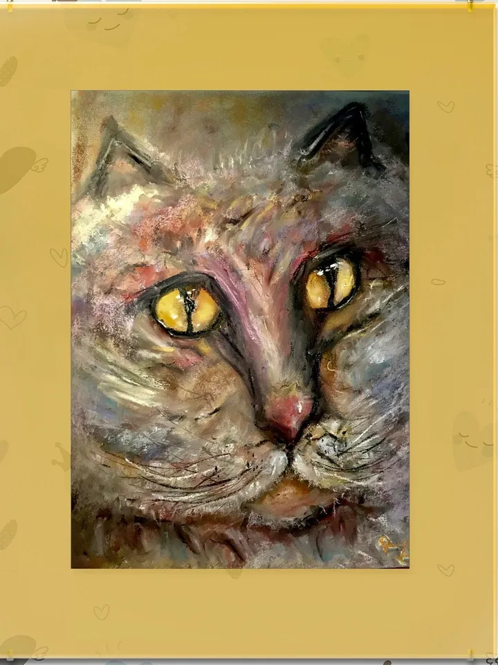Fluffy cat original soft pastel painting,funny animals wall art,kids room decoration,nursery room painting,pink cat pastel painting,gift.