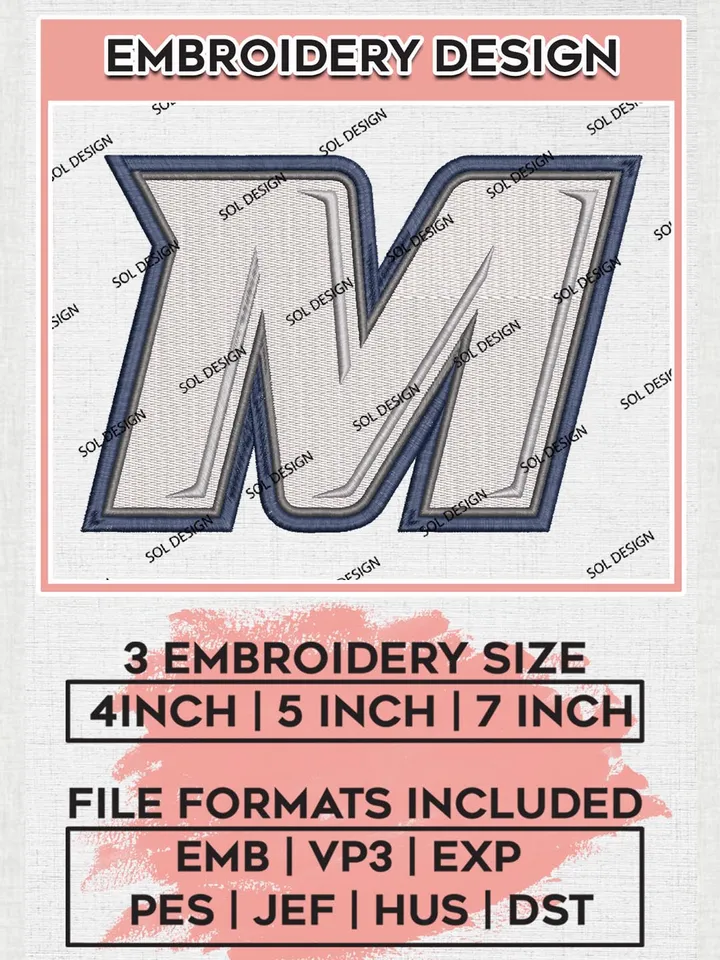 NCAA Monmouth Hawks College Team Letter Logo Embroidery Design Files, NCAA Monmouth Hawks Machine Embroidery, NCAA Teams, 3 sizes, NCAA Machine embroidery designs, Digital Download