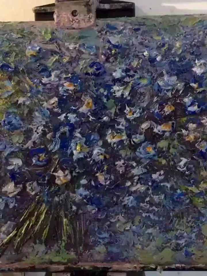 Forget-me-not flower bouquet painting,original oil ,ACEO impasto painting on canvas,home decoration wall art,unique gift.