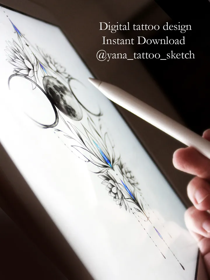 Triple Moon Tattoo Design Symbol Triple Moon Tattoo Idea Stencil Sketch, Instant download PDF, JPG