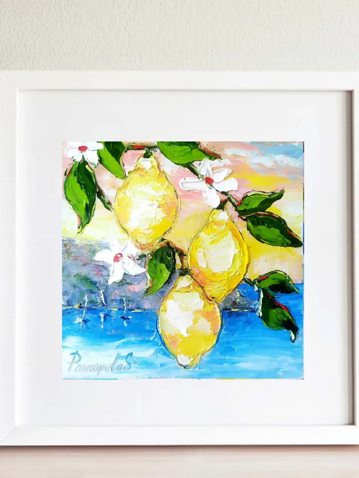 Lemon Painting Italy Original Art Coastal Painting Impasto Oil Painting Seascape Painting Italy Wall Art ArtProkopaloSv