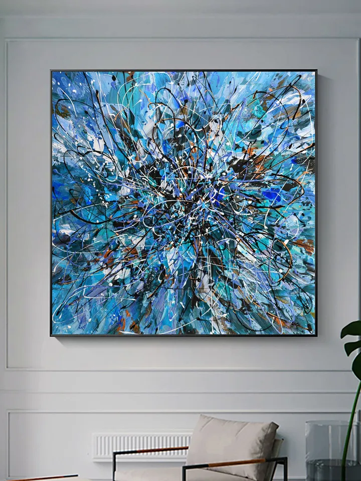 Original Abstract Acrylic Painting on Canvas, Large Wall Art, Boho Decor, Bule Painting, Modern Art, Office or Living room Decor, Home Decor