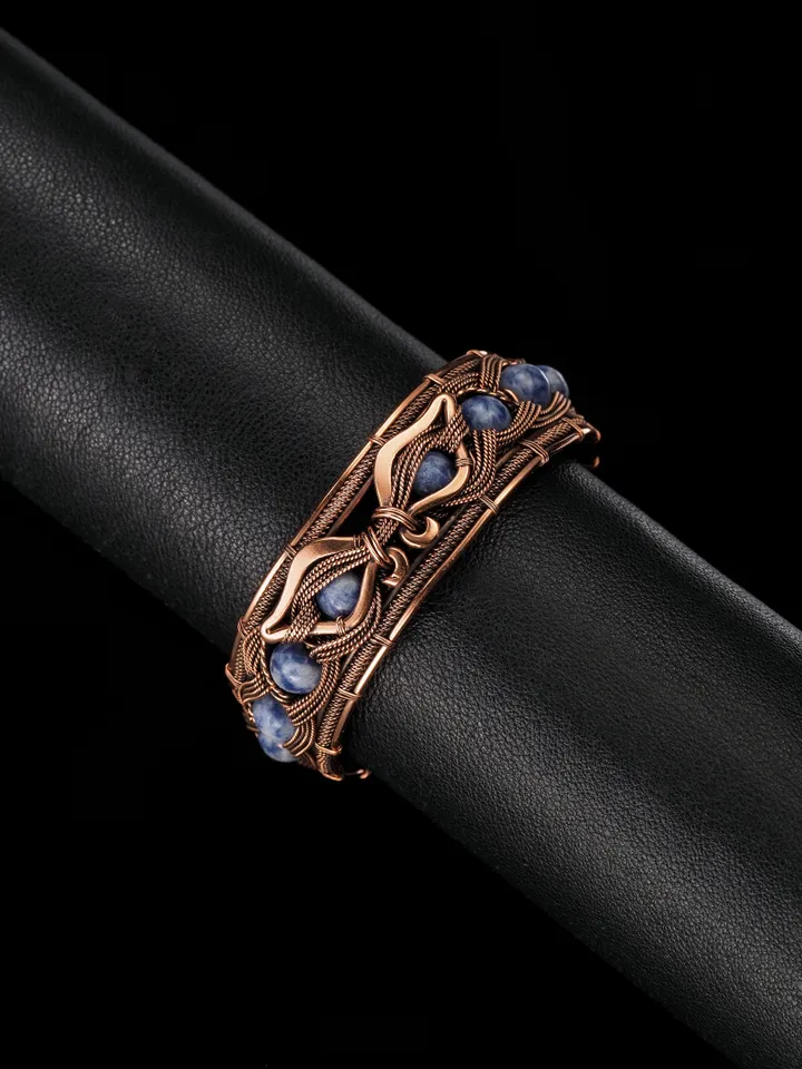 Copper wire wrapped sodalite bracelet 7th Anniversary gift