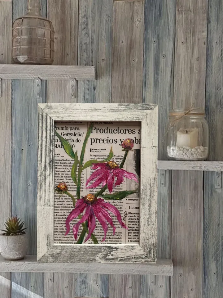 Flowers Original Painting Set of 4 Floral Oil Wall Art Dictionary Art