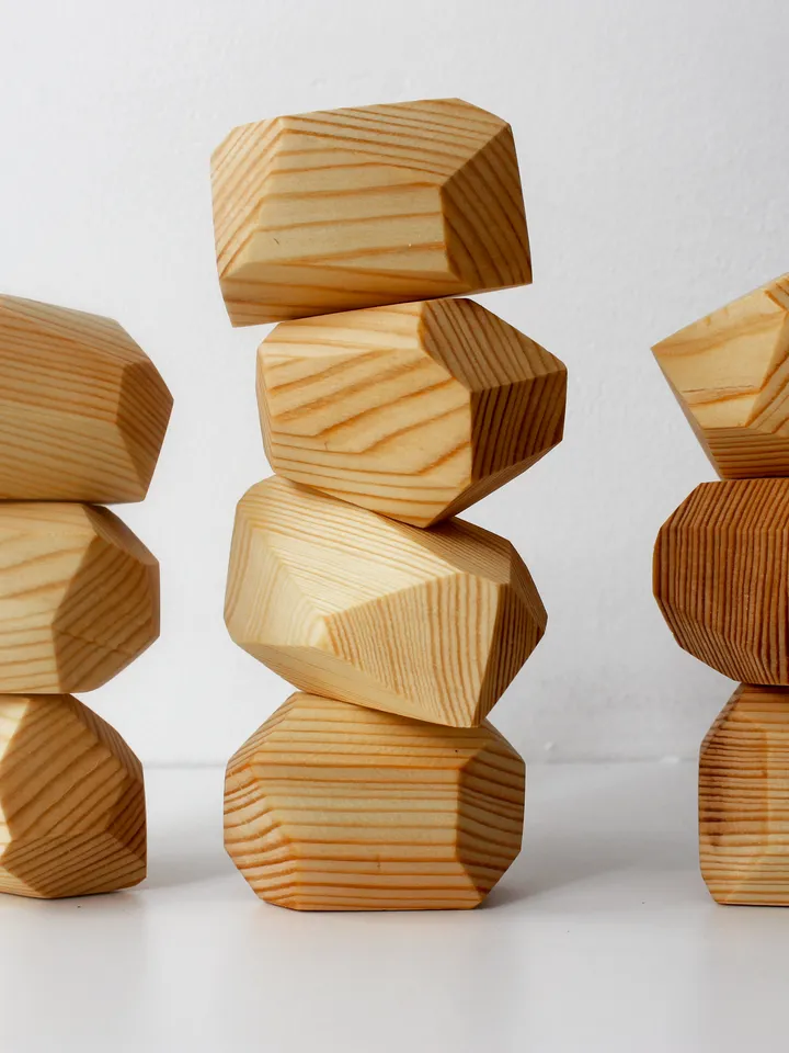 Tumi Ishi - natural wood stones stacking toy, montessori building blocks set