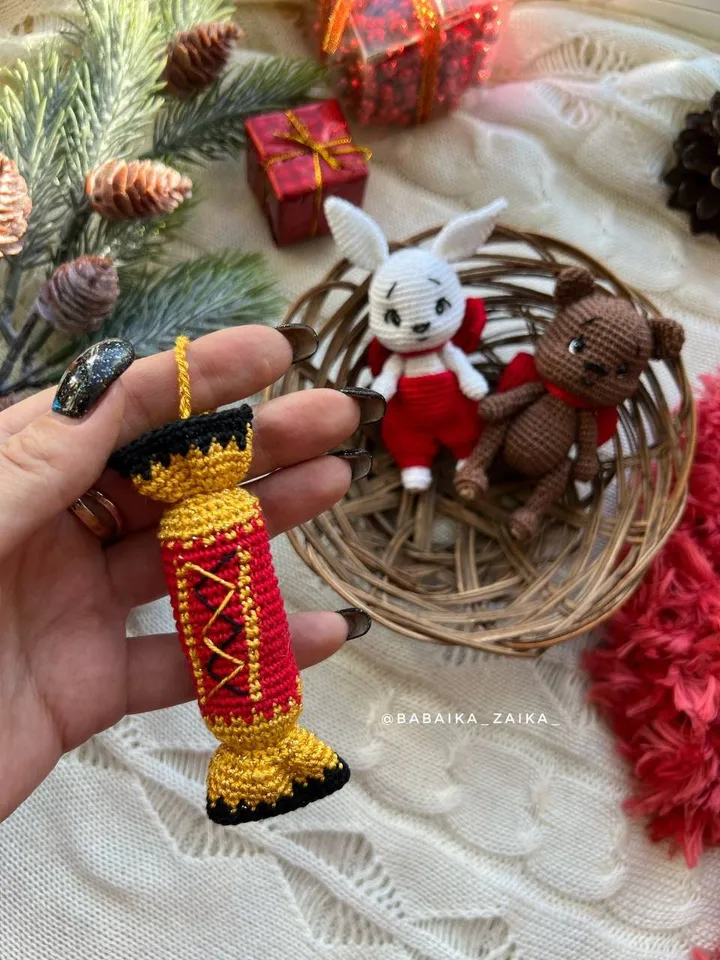 PDF Crochet Christmas Tree toys SET: Bunny, Candy, Teddy Bear Christmas Amigurumi Pattern Crochet Ornament Christmas Decor Tree Toys Pattern