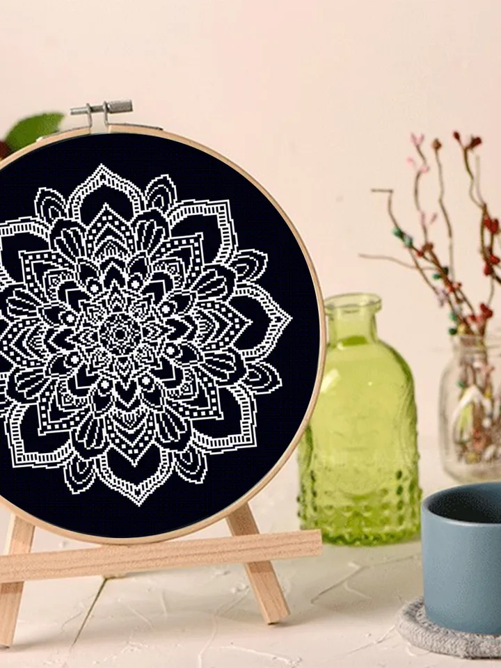 Flower mandala cross stitch pattern PDF download Mandala ornament cross stitch chart, Floral mandala pattern digital PDF, Home decor #M231