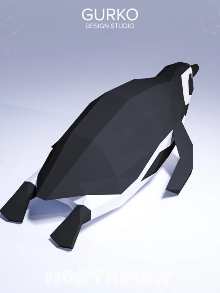 Lying Magellanic Penguin Papercraft, Digital Template, PDF Download, Gurko, LowPoly, Pepakura, DIY Origami Sculpture, Paper Party Decoration