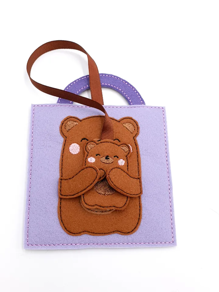 Hugging Bears Quiet Book Page ITH Embroidery Design, Felt Activity Page Pattern, Love Theme Baby Gift, 4x4 Hoop