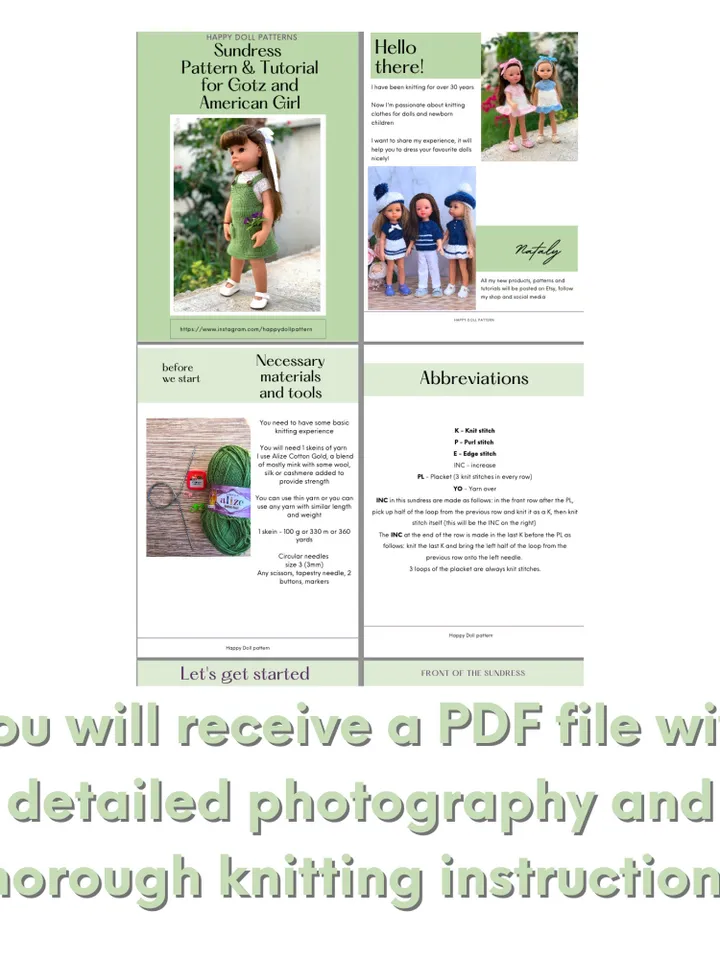 PDF Knitting Pattern Tutorial Sundress for Gotz doll (19&quot;/50 cm), American Girl, eng