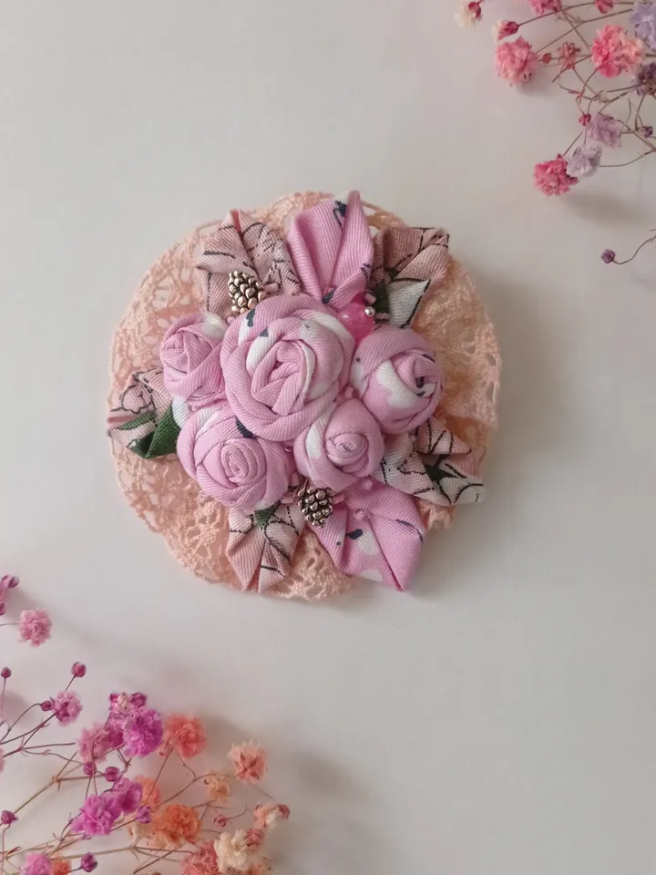 Pink Handmade Textile brooch