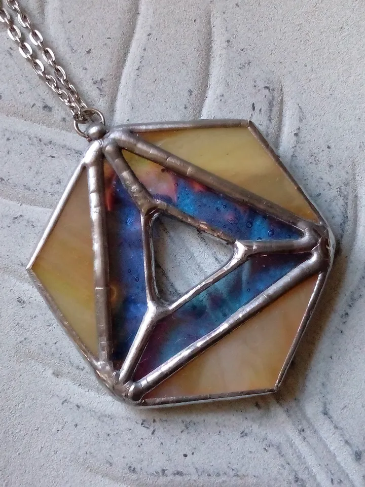 Iridescent stained glass, geometric pendant, Hexagon dichroic necklace, Stained glass cute necklace, Sacred geometry