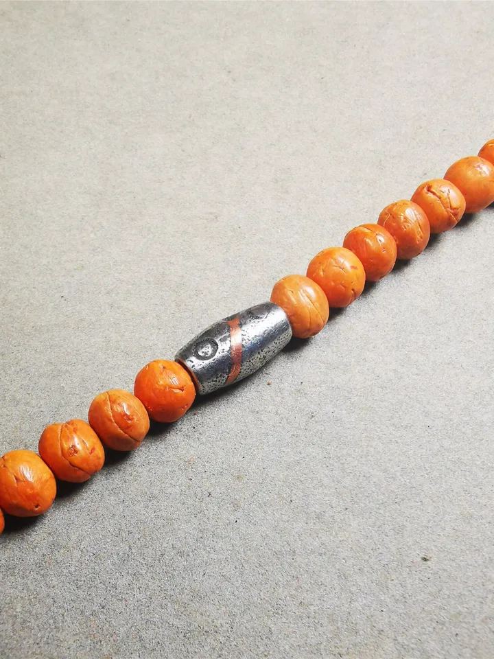 Gandhanra Handmade Tibetan Mala Spacer Beads,Cold Iron Stripe Dzi Marker Beads for Prayer Beads Necklace Accessories