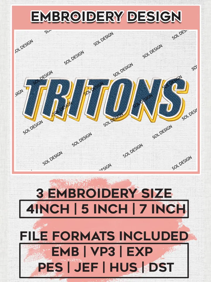 NCAA Tritons Team Writing Logo Embroidery Design Files, NCAA UC San Diego Tritons Machine Embroidery, NCAA Teams, Game Day, 3 sizes, NCAA Machine embroidery designs, Digital Download