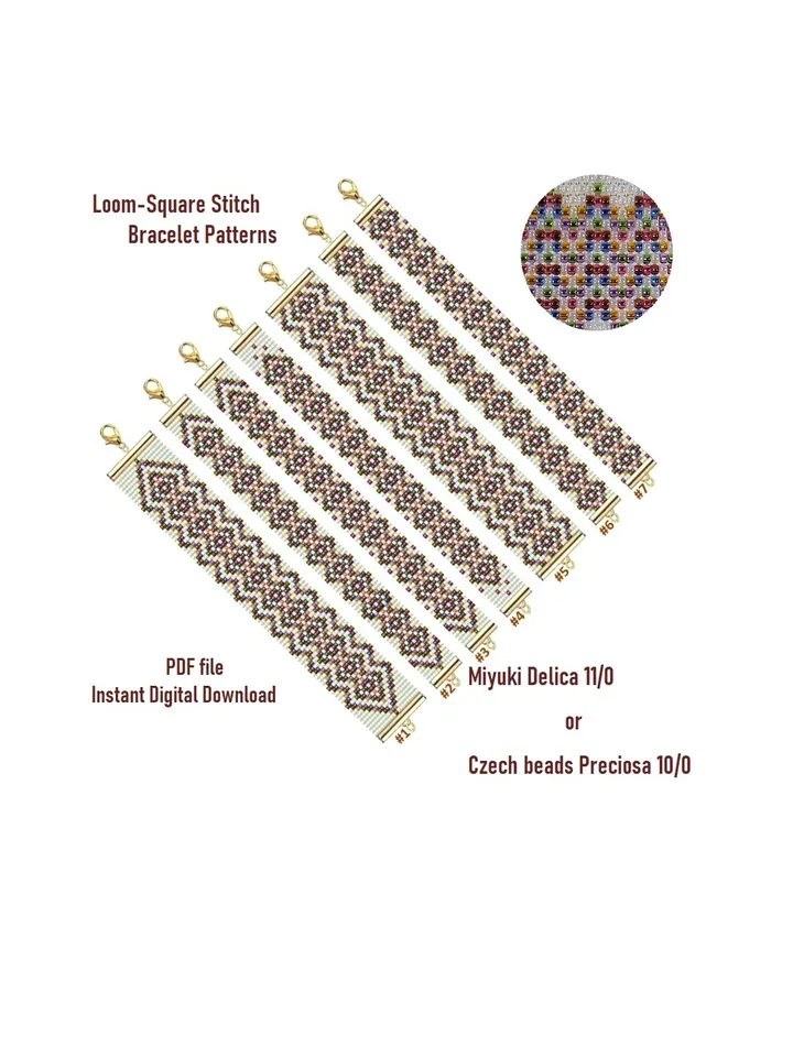 Cuff Bracelet Loom - Square Stitch Bead Patterns Bracelet Beading Patterns Bead loom pattern Miyuki Delicas - Preciosa Instant Download