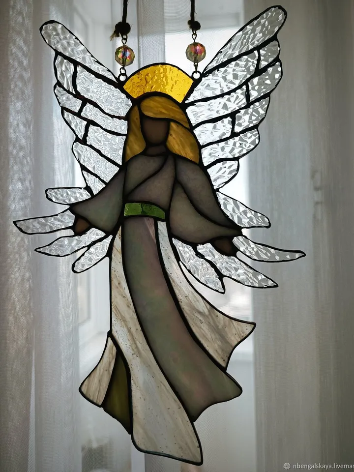 White Angel, Tiffany Stained Glass, White Angel Suncatcher, Stained Glass Angel, Hanging Glass Angel Decoration, Stained Glass Angel Hanging, Glass Angel Window Charm, Angel Figurine in Stained Glass, White Guardian Angel Suncatcher, Celestial Angel Glass