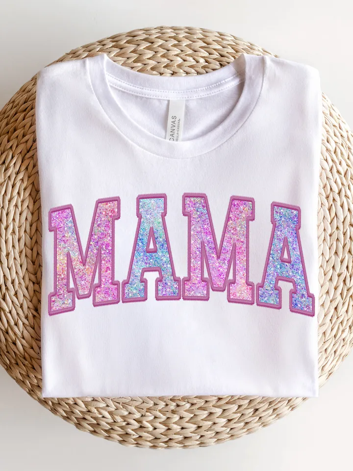 Mama Png Faux Glitter Sparkle Sublimation Design Digital Downloads for Mothers Day Varsity Letters Transfers Graphic Tshirt Top Sellers