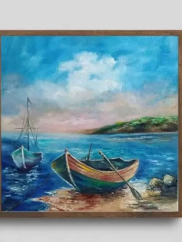 Painting on canvas “Boat”, oil, size 50x50cm
