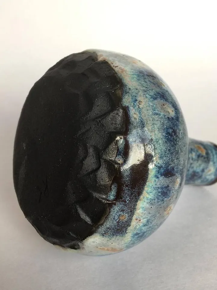 Small Black and Blue Carved Ceramic Vase