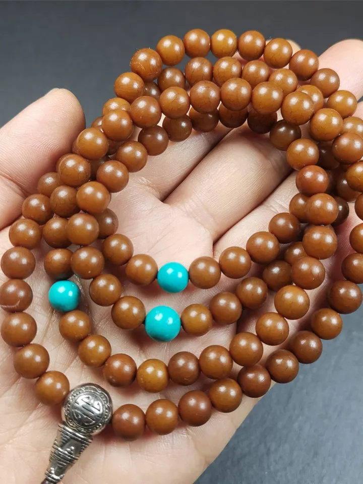 Gandhanra Old 108 Tibetan Mala, Corypha Linn Seed Beads,Prayer Beads Necklace for Meditation,Diameter 0.34", Circumference 35"