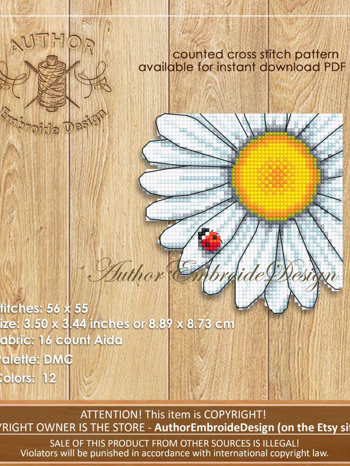 Corner bookmark cross stitch pattern PDF download Chamomile cross stitch chart, Flower bookmark pattern digital PDF Bookmark for women #B314