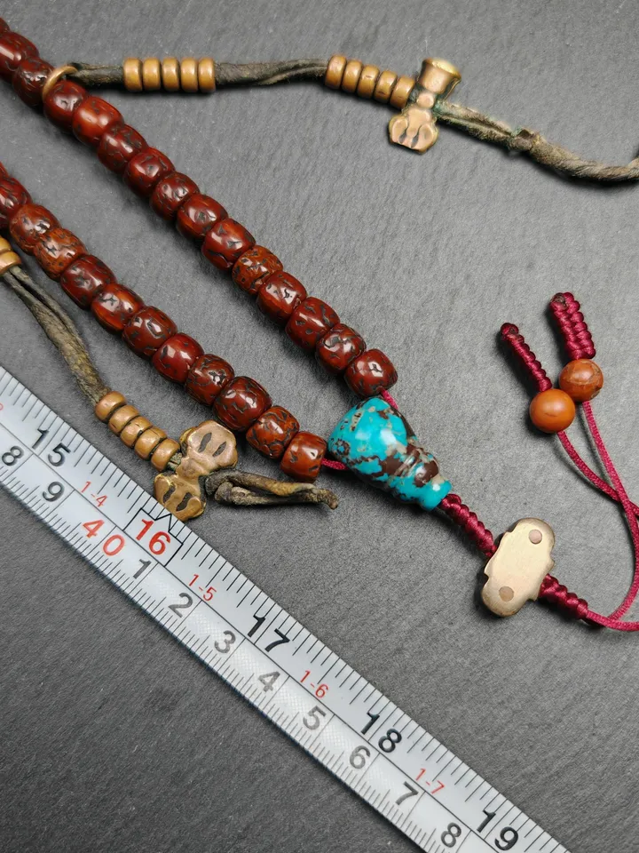 Gandhanra Authentic Tibetan Rosary,Old 8mm 108 Rudraksha Mala Necklace Prayer Beads with Unique Mix of Treasures,Spiritual Gift