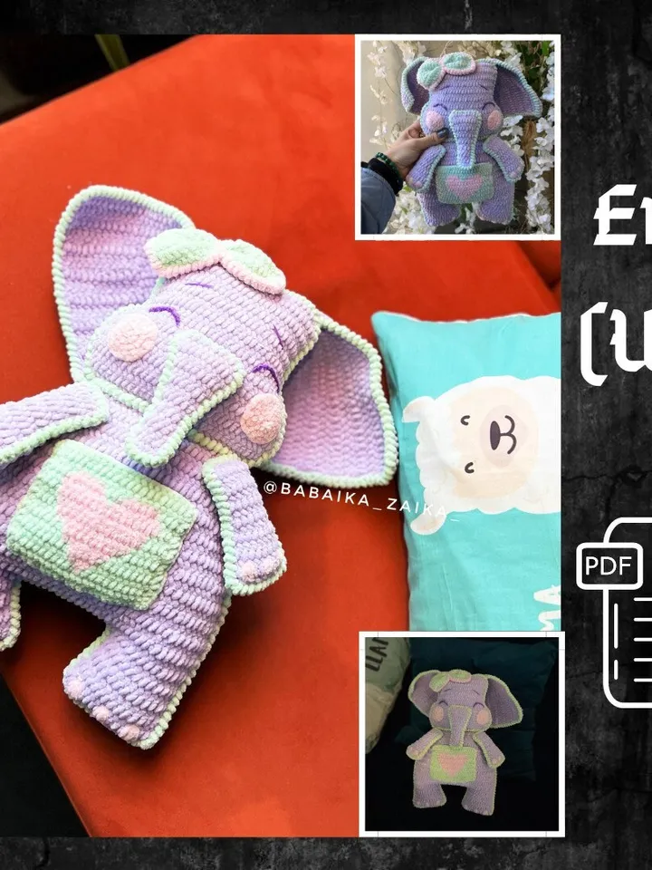PDF Crochet Elephant the Cushion Pattern, Pillow Pattern, Plush Toy, Amigurumi Elephant, Crochet Elephant, Plush pattern, Animal Pattern
