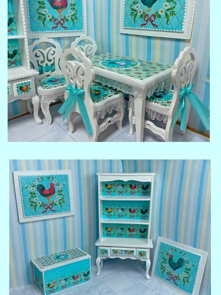 Furniture set for doll kitchen. 1:12. Handmade. Dollhouse miniature. Furniture for dolls.