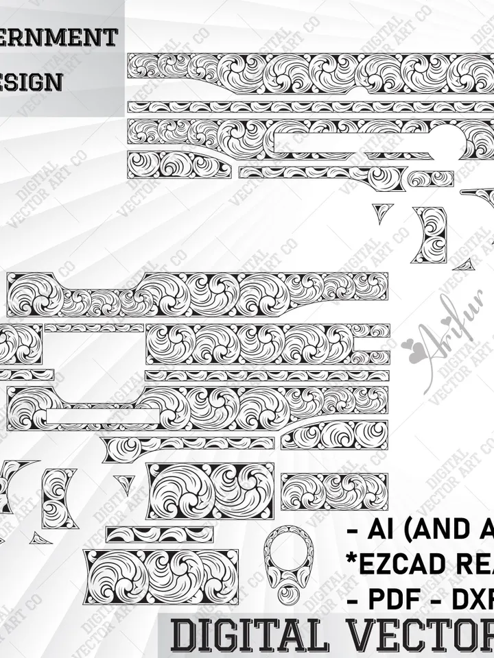 Colt 1911 Government Scroll Design.Special customize for your gun. laser engraving,engraving design,laser design,engravings,engraving files