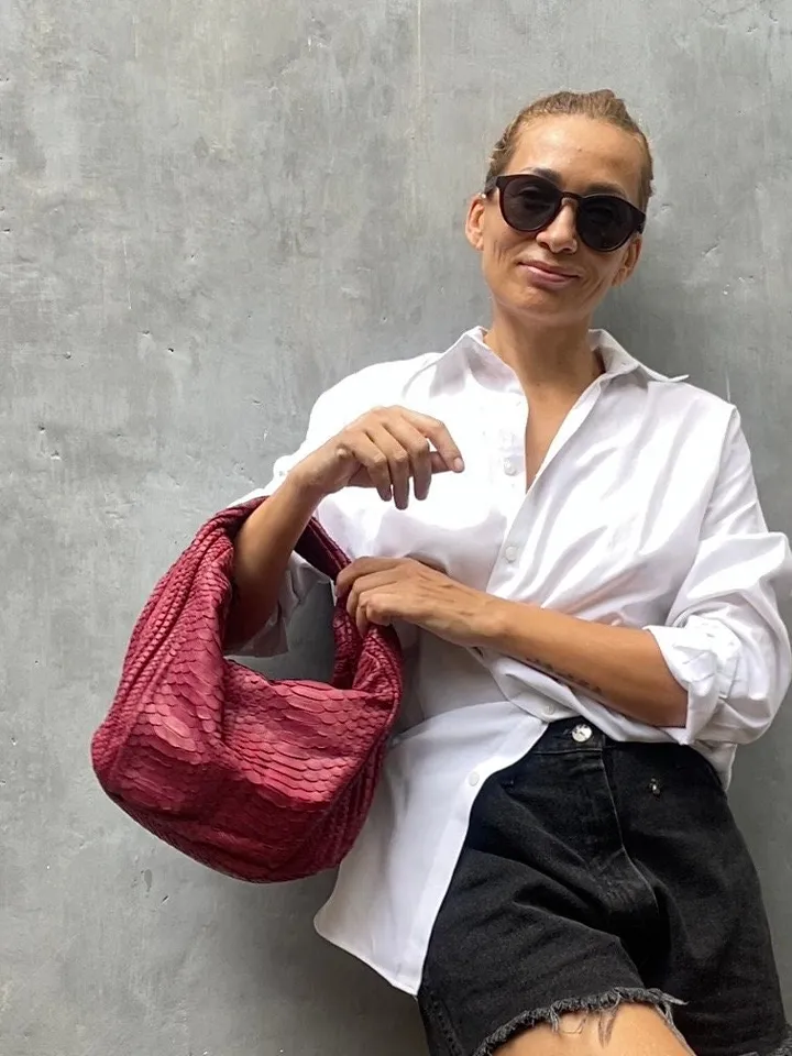 Medium Soft Hobo Classy Sport Woman Stitched Bag | Purse Genuine Python Skin | Dewi wine Big Elegant Leather Designer Soft Bag Snake |