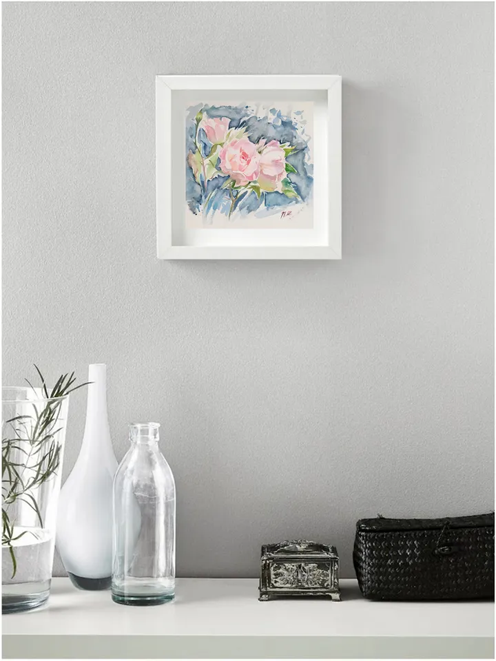 Rose Painting Floral original art 6 by 6 Pink Flower watercolor Pink rose wall art Rose aquarelle by Natalia Plotnikova