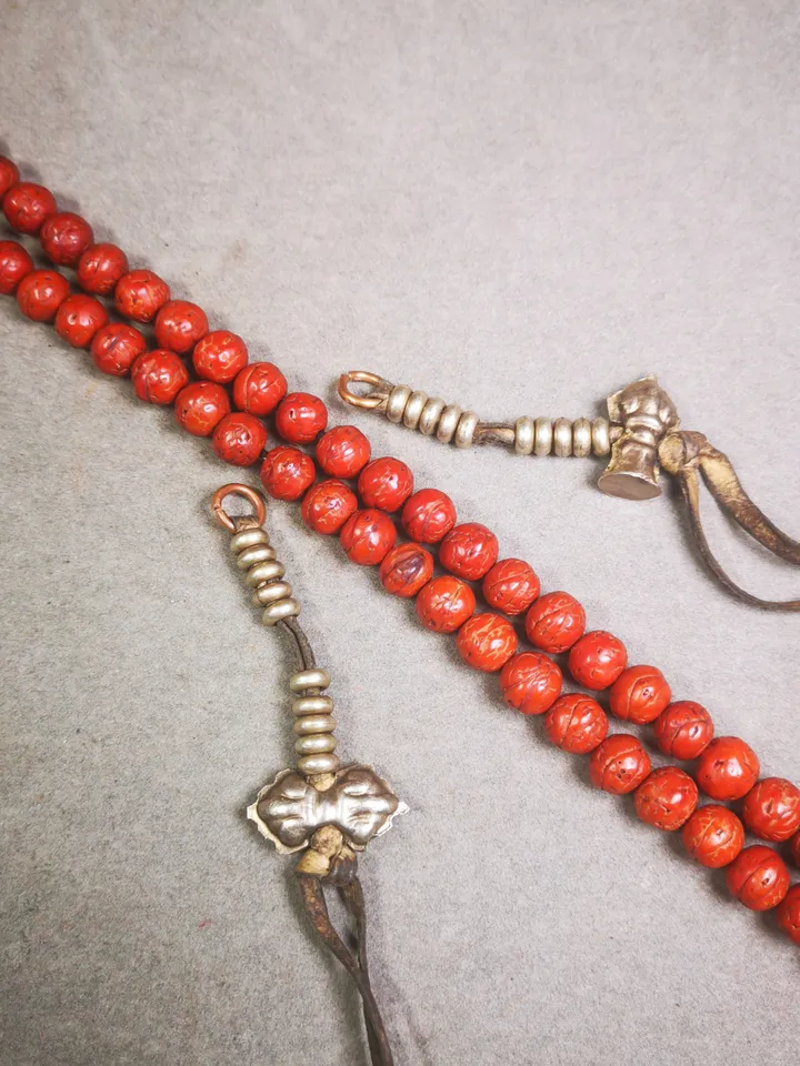 Gandhanra Antique Tibetan Buddhist Mala Counters,Prayer Bead Counters with Dorje and Vajra  Pendant,Made of White Copper
