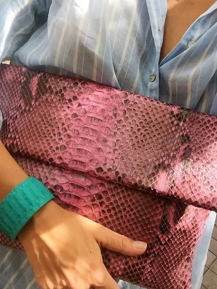 Big pink Envelope Genuine Python Skin Clutch | Exotic Leather Bag | Apple Macbook Air Lethaer Case | Large Unisex Snake Handmade flat Clutch