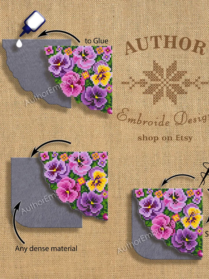 Flower Corner bookmark cross stitch pattern PDF download Floral cross stitch chart, Flower bookmark for women, Violet Pansy pattern #B364