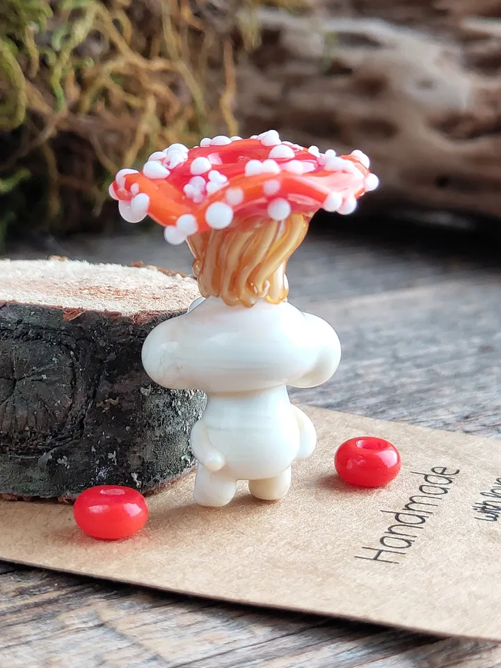 Mushroom ornament glass mushroom miniature , glass toadstools for terrarium decoration mini gardens  or lampwork beads  Mushroom figurine