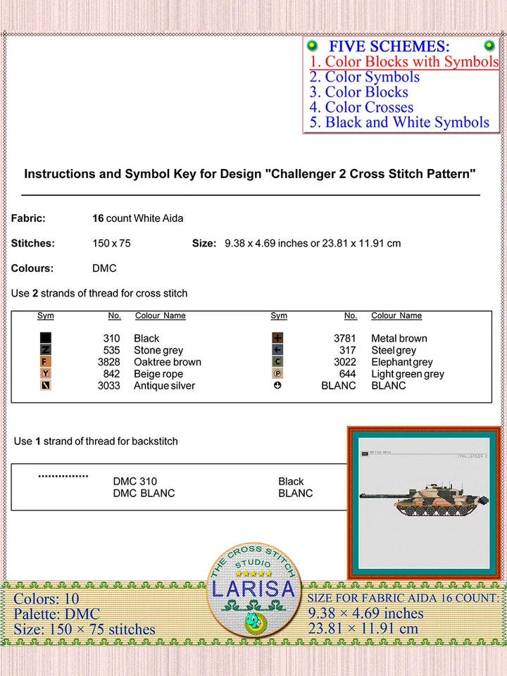 Challenger 2 Cross Stitch Pattern | Main Battle Tank Challenger 2 | British Tank Challenger 2 Chart