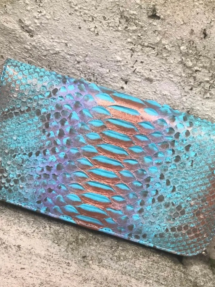 Genuine python skin wallet light blue classical, woman wallet men wallet, unisex wallet leather pythonskin,design wallet handmade