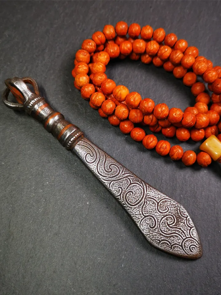 Gandhanra Tibetan Buddhist Ritual Implement ,Fire Vajra Sword of Manjushri,Made of Cold Iron inlaid with Copper